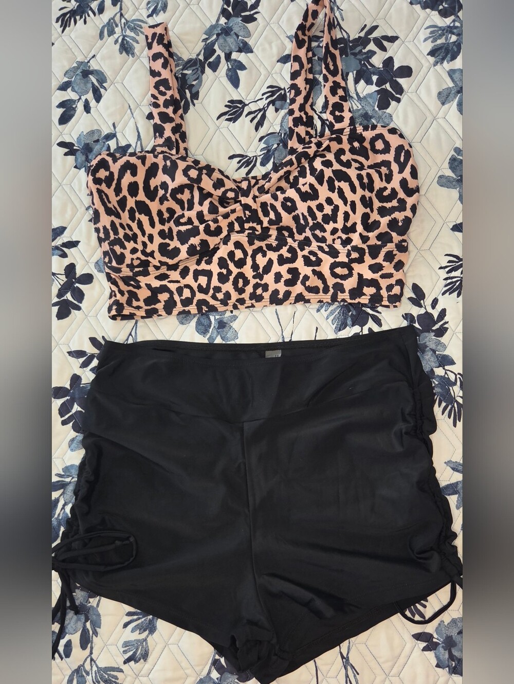 NWOT Micas Leopard Print Tankini Set Large High Waist Ruched Swim Shorts - Picture 2 of 4